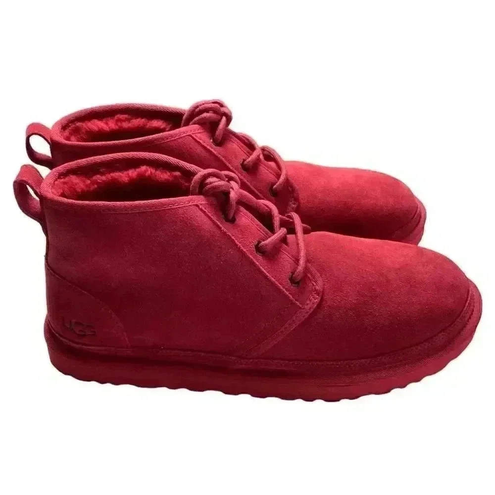 UGG Chukka Boots Shoes Mens 12 Red Neumel Suede Sheepskin Lace Up NEW